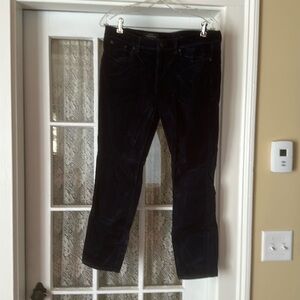 J Crew navy velvet toothpick pants.  Size 30